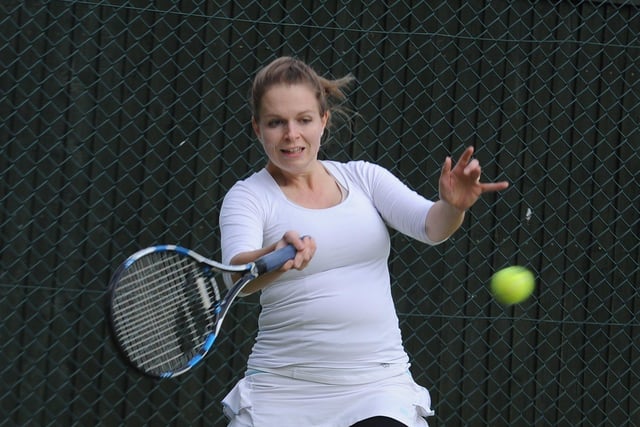 Longthorpe  Tennis Club finals weekend. Hannah Baker in action in the ladies pairs finals.