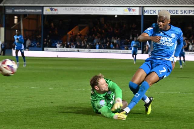 Malik Mothersille in action for Posh. Photo David Lowndes.