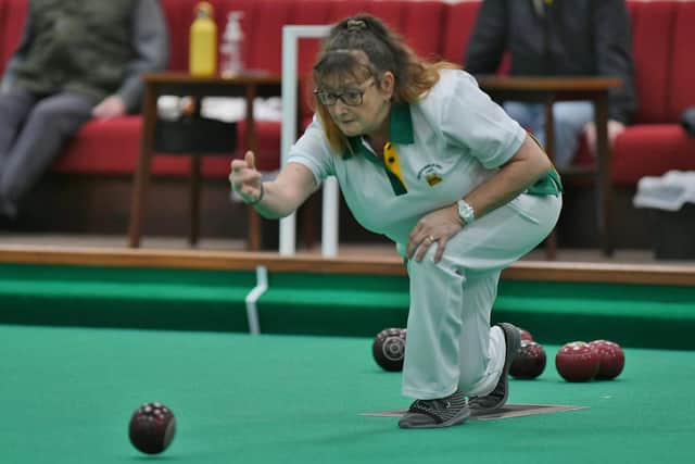 Michelle Smith at the Northants Indoor County Bowls Championships. Photo: David Lowndes.