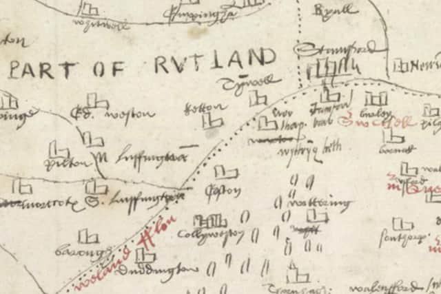 A map made in 1570 by William Cecil shows how Collyweston village appears to be larger than all the other villages in the area at that time (image: CHAPS)