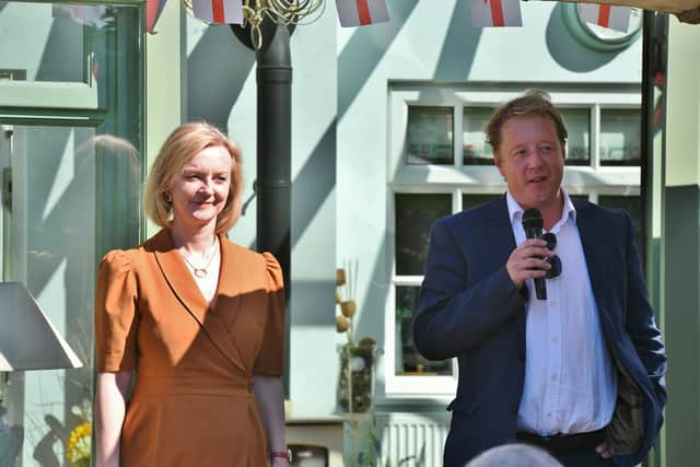 Liz Truss with MP for Peterborough Paul Bristow at the hustings event in the city