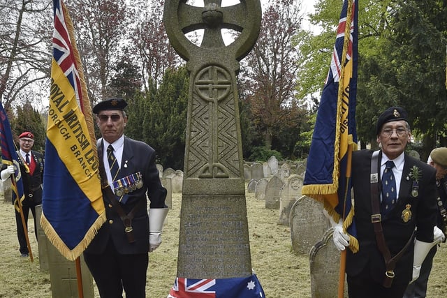Royal British Legion standard bearers at Sgt Hunter's graveside