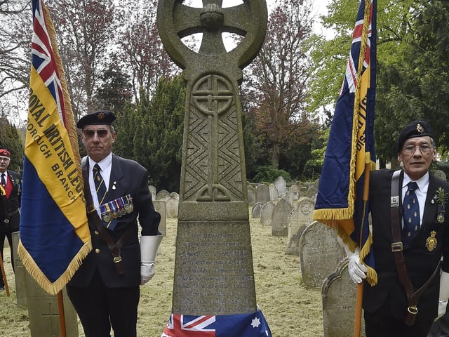 Royal British Legion standard bearers at Sgt Hunter's graveside