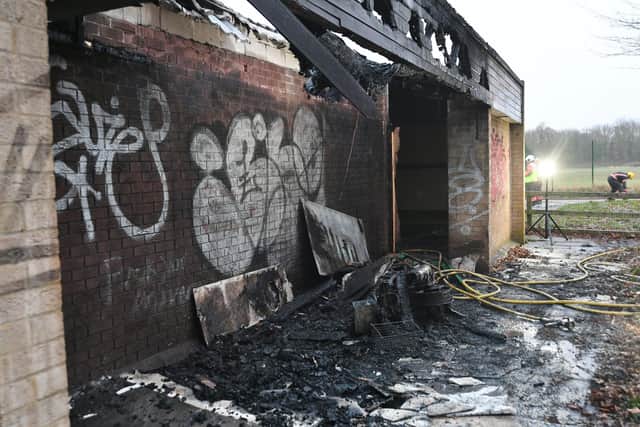The aftermath of the fire at the building in Bretton.