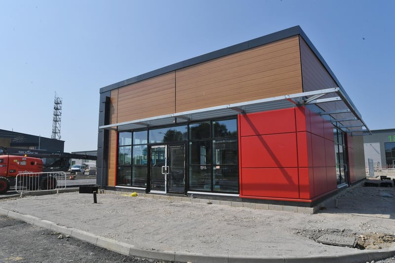 The front of the fast food outlet Wendy's drive-thru still under construction at Bourges View, Maskew Avenue, in Peterborough