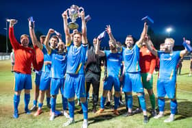 Peterborough Sports celebrate their Maunsell Cup Final win over Posh this week. Photo: James Richardson.