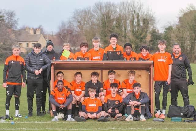The Nene Valley team that beat Thorpe Wood 4-2 in the quarter-finals of the Under 18 League Cup. Hat-trick man Alex Gavaghan is far left (25). Photo: Charlotte Edwards.