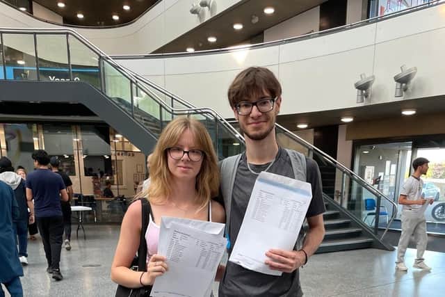 Students from Thomas Deacon Academy celebrating their A Level success.