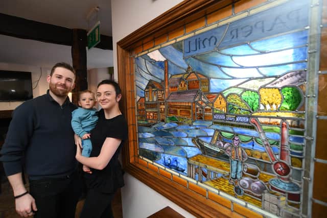 Nicole and Marcus Evans-Lee - with baby James - run Wansford's ever-popular Paper Mills pub on Elton Road.