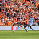 Joe Taylor shoots the ball home for Luton Town against Coventry City. Photo by Richard Heathcote/Getty Images.