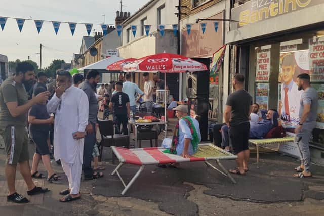 The fundraiser event outside Pizza Santino over the weekend