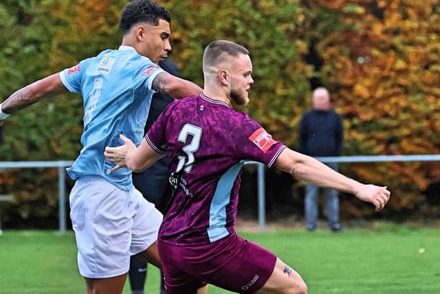 Action from Bourne Town's win over Rugby Town last weekend. Photo Dave Mears.