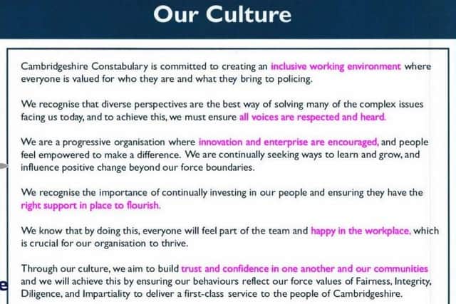 Cambridgeshire Constabulary's Culture Statement