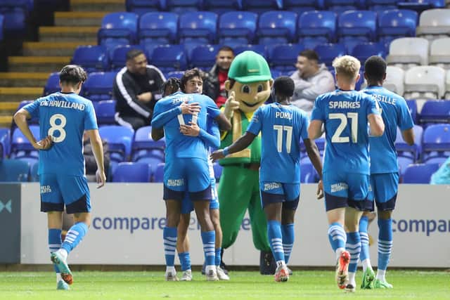 Joel Randall celebrates a goal for Posh against Blackpool. Photo Joe Dent/theposh.com.