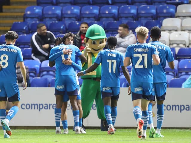 Joel Randall celebrates a goal for Posh against Blackpool. Photo Joe Dent/theposh.com.