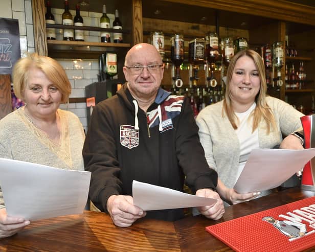 Launch of Werrington pub watch at The Dragon on Hodgson Avenue  -  Simone Loveridge (Three Horseshoes), John Lawrence (Blue Bell and Frothblowers) and Lauren Woods (The Dragon).