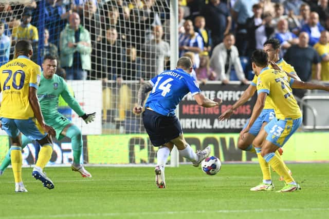 Posh striker Jack Marriott's shot was blocked by a Wednesday defender. Photo: David Lowndes.