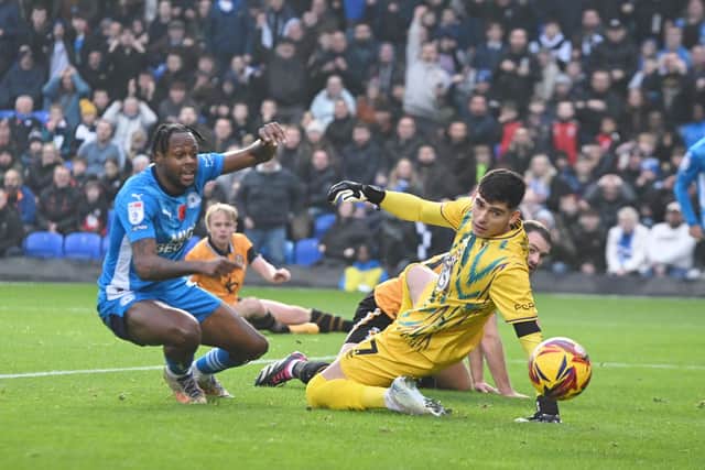 Ricky-Jade Jones scoring in the 6-1 win earlier in the season. Photo: David Lowndes.