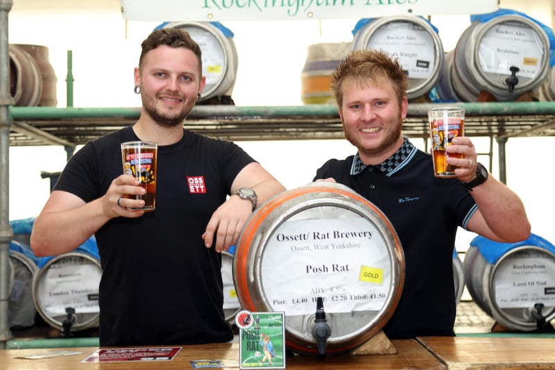 Calum Forsyth (left), and Warren Allett celebrate first place in the beer crowning at The 44th Peterborough Beer Festival, with their Posh Rat brew.