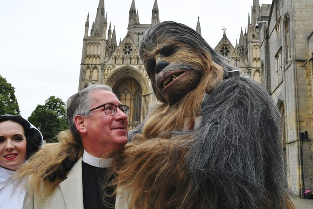 Peterborough Cathedral's Vice Dean Tim Alban Jones meets Chewbacca.