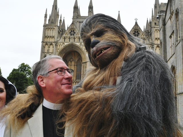 Peterborough Cathedral's Vice Dean Tim Alban Jones meets Chewbacca.