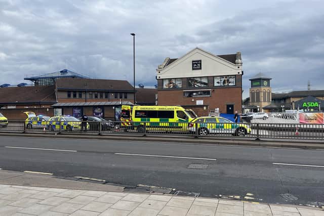 Emergency services respond to a 'medical emergency' on Bourges Boulevard, outside Rivergate Shopping Centre, in Peterborough.