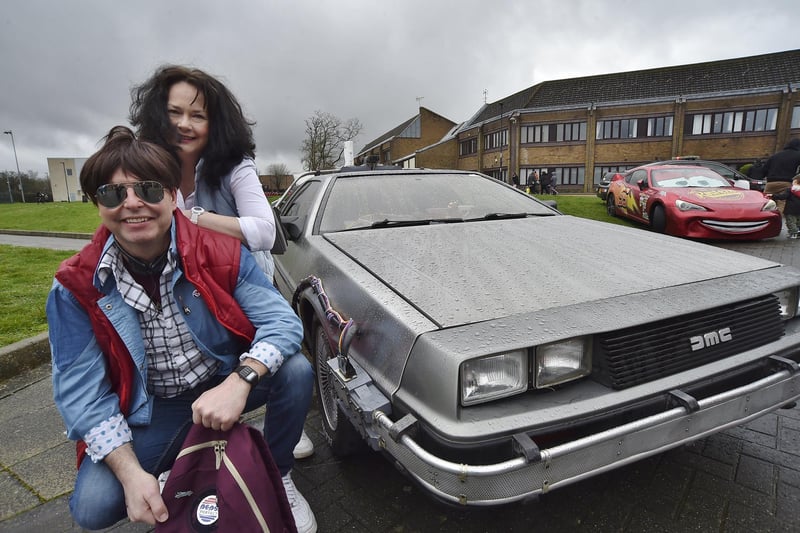 Cliff 'Marty' Robinson and Lucy Millward with the iconic DeLorean from 'Back to the Future'