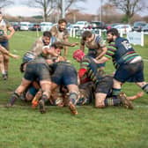 Josh Walker scores his try for Peterborough Lions at Northampton Old Scouts. Photo: Mick Sutterby.