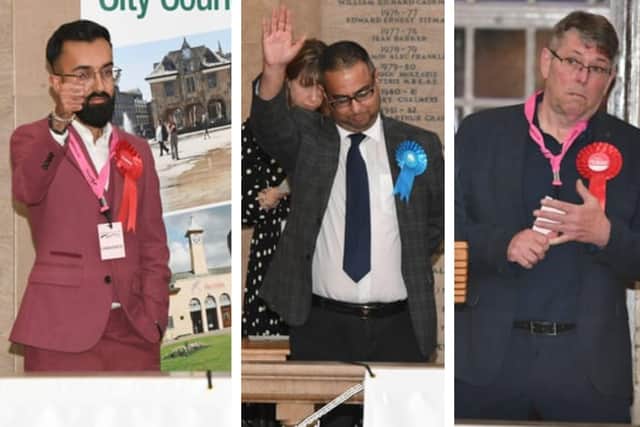 Asim Mahmood (left), Raja Sabeel Ahmed (centre) and Nick Thulbourn (right) are among Peterborough's newest councillors