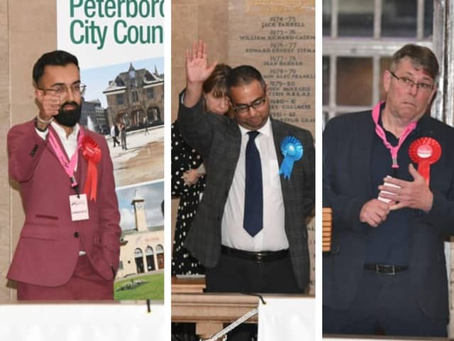 Asim Mahmood (left), Raja Sabeel Ahmed (centre) and Nick Thulbourn (right) are among Peterborough's newest councillors