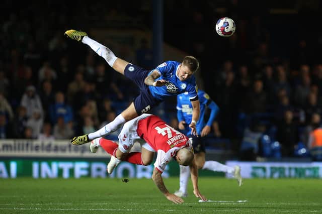Josh Knight in spectacular action for Posh against Fleetwood on Tuesday. Photo: Joe Dent/theposh.com.