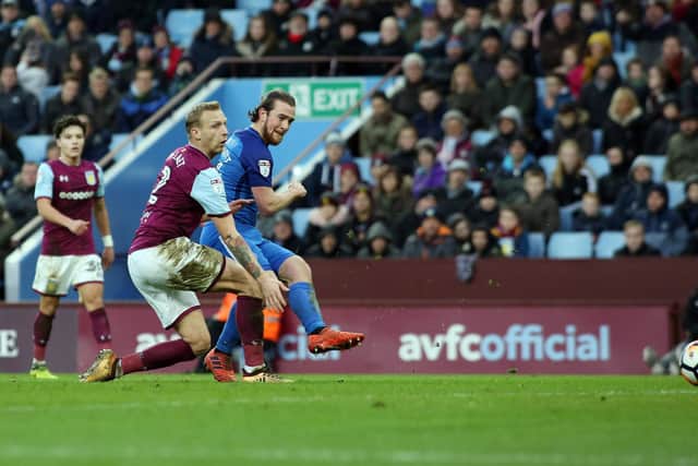 Jack Marriott scores for Posh at Aston Villa in the FA Cup in 2018. Photo: Joe Dent/theposh.com.