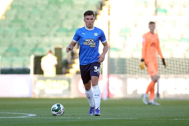 Charlie O'Connell during his full debut for Posh at Plymouth in the EFL Cup. Photo: Joe Dent/theposh.com.