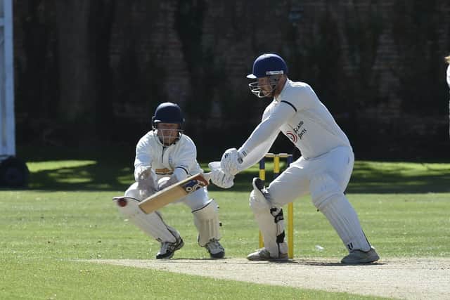 Pete Morgan during an innings of 103 not out for Bourne against Sleaford. Photo: David Lowndes.