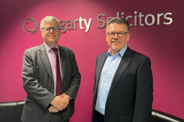 From left, Martin Bloom, who is taking over as Senior Partner at Hegarty Solicitors in Peterborough from Tim Thompson who is retiring after 45 years.