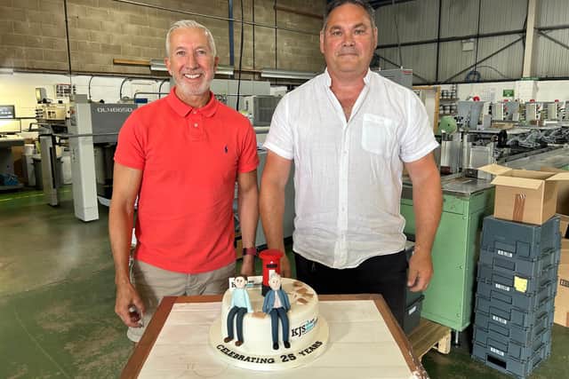 Stuart Speechley and Kevin Brown, who founded KJS in Peterborough, are celebrating the company's 25th anniversary.