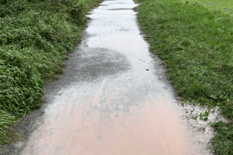 The flooded footpath in Peterborough