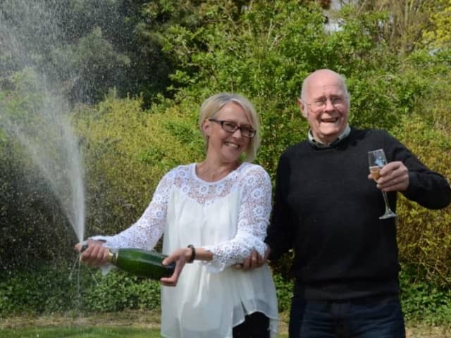Whittlesey lottery winners Lorraine Daniels and Derek Daniels pictured by David Lowndes at the Marriott Hotel in April 2016 after their win.