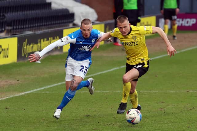 Joe Ward in action for Posh at Burton on their last trip to the Pirelli Stadium in March, 2021. Photo: Joe Dent/theposh.com