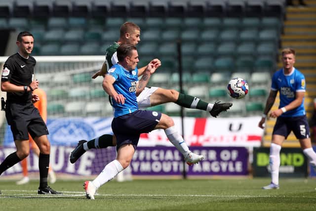 Ben Thompson in action for Posh at Plymouth. Photo: Joe Dent/theposh.com.