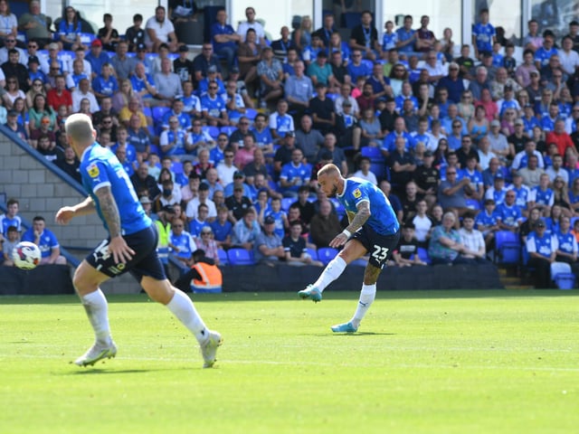 The wide man picked up the ball in the centre of the pitch, around 25 yards from goal, from Harrison Burrows. He took a touch and fired the ball right into the bottom left-corner, it dipped and curled and late and had too much power for Connor Ripley.