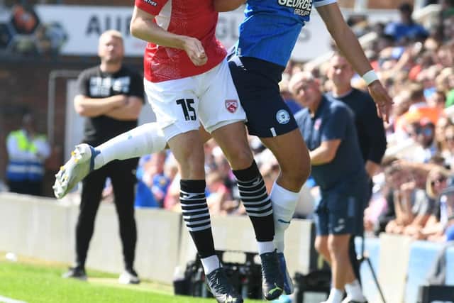 Harrison Burrows in action for Posh against Morecambe. Photo: David Lowndes.
