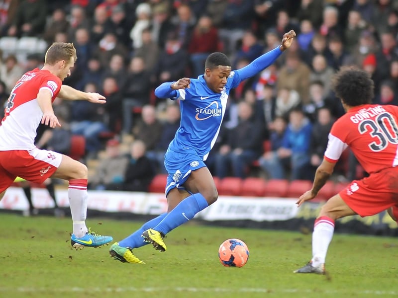 First Posh goal aged 18 years 03 months 14 days v Colchester, August 30, 2014. One of the youngest Posh players having made his debut in a Championship game aged 16, much was expected of this midfielder and he was looking the part when two serious knee injuries set him back. Scored 8 goals in 97 Posh appearances, 5 of them in 4 games under Graham Westley's management. His first goal came in a 3-1 League One win at Colchester. The former Arsenal youth team player is now at Woking of the National League.