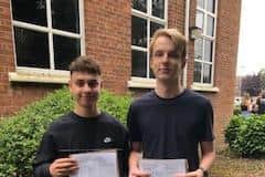 Alex Ramnath and Connor Button celebrating their grades at Cromwell Community College