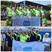 Top: PCML Group were crowned top fundraisers. Bottom: Smurfit Kappa Dragons from Whittlesey packaging manufacturers, Smurfit Kappa, take gold in the Champions finale