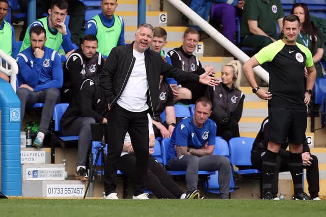 Peterborough United Manager Darren Ferguson issues instructions from the touchline in the game against Bristol Rovers. Photo: Joe Dent/theposh.com.