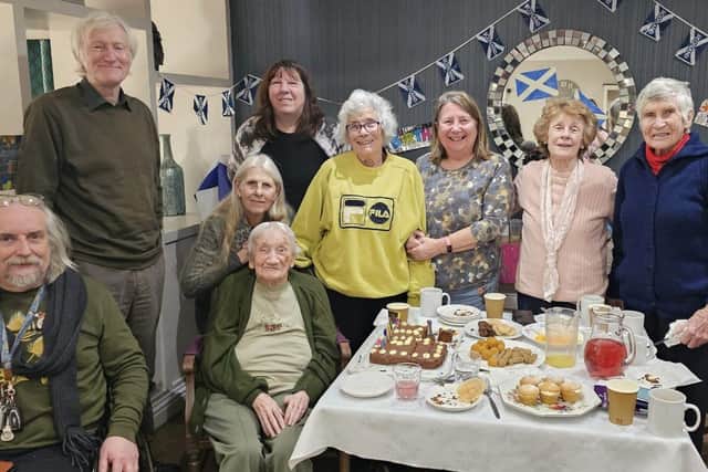 Edith and friends enjoying the birthday celebrations
