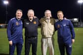 Before the Peterborough Sports v Banbury game, Robbie Savage (third left) with Sports officials Wayne Scott, Tim Woodward and Mark Ducket. Photo Darren Wiles