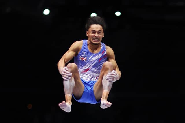 Jake Jarman's winning vault at the World Championships in  Antwerp (Photo by Naomi Baker/Getty Images)