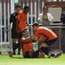 Peterborough Sports celebrate a Michael Richens goal. Photo Darren Wiles